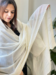Off-White Cotton Dupatta with Embroidery