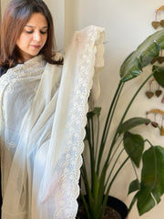 Off-White Cotton Dupatta with Embroidery
