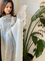 Off-White Cotton Dupatta with Embroidery