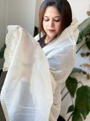 Off-White Cotton Dupatta with Embroidery