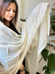 Off-White Cotton Dupatta with Embroidery
