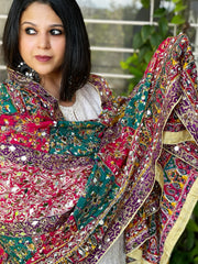 Pure Silk Dupatta with Beads, Sequin, Real Mirror Pasting Handwork