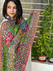 Pure Silk Dupatta with Beads, Sequin, Real Mirror Pasting Handwork