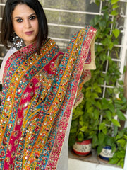 Pure Silk Dupatta with Beads, Sequin, Real Mirror Pasting Handwork