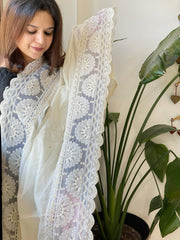 Off-White Cotton Dupatta with Embroidery
