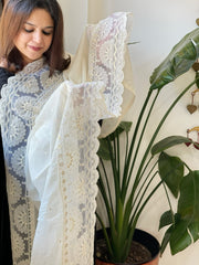 Off-White Cotton Dupatta with Embroidery