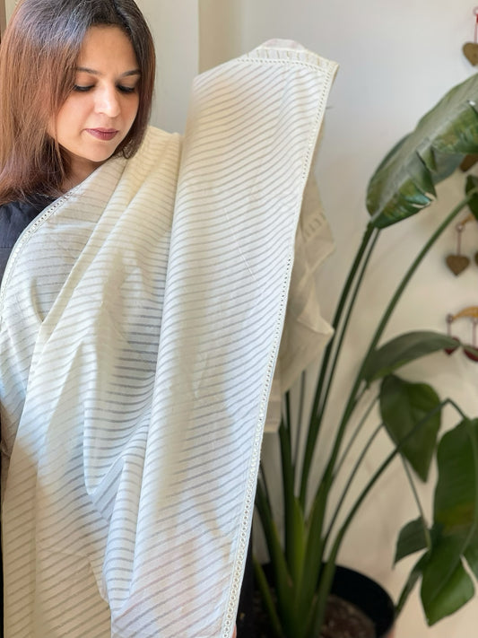 Off-White Cotton Dupatta with Embroidery