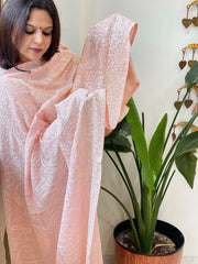 Peachish Pink Kashmiri Aari Embroidery dupatta in Mul