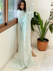 Aqua Kashmiri Aari Embroidery dupatta in Mul
