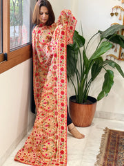Peach Kashmiri Aari Embroidery dupatta in Georgette