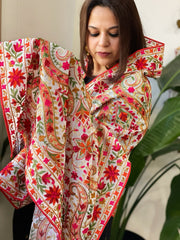 Ivory Kashmiri Aari Embroidery dupatta in Georgette