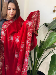 Red Velvet Dupatta with Thread & Sequin Embroidery