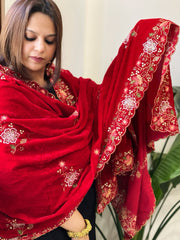 Red Velvet Dupatta with Thread & Sequin Embroidery
