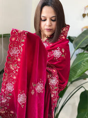 Pink Velvet Dupatta with Thread & Sequin Embroidery