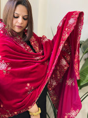 Pink Velvet Dupatta with Thread & Sequin Embroidery