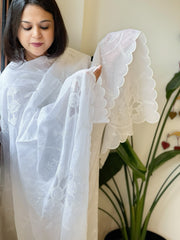 White Jaal Cut Work Dupatta in Kota Cotton