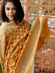 Yellow Handwoven NeemZari Bareek Bandhani with Dabka Handwork in Pure Georgette