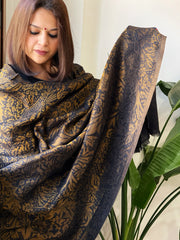 Black Woven Pashmina Zari Shawl with Kaani Pallu