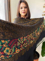 Black Woven Pashmina Zari Shawl with Kaani Pallu