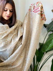 Cream Woven Pashmina Zari Shawl with Kaani Pallu