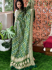 Green Handwoven NeemZari Bareek Bandhani with Dabka Handwork in Pure Georgette