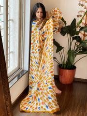 Handpainted & Batik Hand Dyed Dupatta in Handwoven Mul Silk