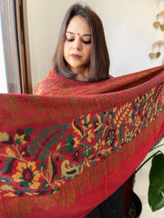 Maroon Woven Pashmina Zari Shawl with Kaani Pallu