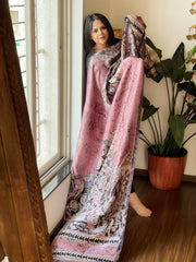 Handpainted & Batik Hand Dyed Dupatta in Handwoven Mul Silk