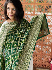 Green Handwoven NeemZari Bareek Bandhani with Dabka Handwork in Pure Georgette