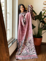 Handpainted & Batik Hand Dyed Dupatta in Handwoven Mul Silk
