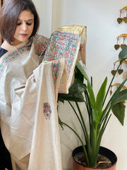 Handpainted Madhubani Dupatta in Pure Chanderi Silk