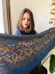 Blue Woven Pashmina Zari Shawl with Kaani Pallu