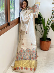 Handpainted Madhubani Dupatta in Pure Chanderi Silk