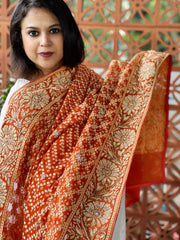 Orange Handwoven NeemZari Bareek Bandhani with Dabka Handwork in Pure Georgette
