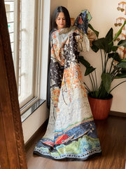 Handpainted & Batik Hand Dyed Dupatta in Handwoven Mul Silk