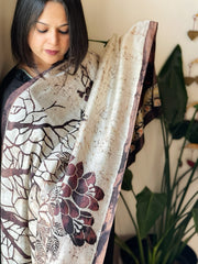 Handpainted & Batik Hand Dyed Dupatta in Handwoven Mul Silk