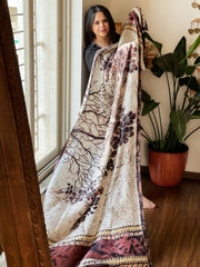 Handpainted & Batik Hand Dyed Dupatta in Handwoven Mul Silk