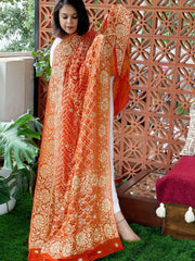Orange Handwoven NeemZari Bareek Bandhani with Dabka Handwork in Pure Georgette