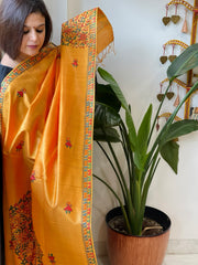 Handpainted Madhubani Dupatta in Pure Chanderi Silk