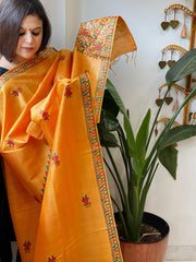 Handpainted Madhubani Dupatta in Pure Chanderi Silk