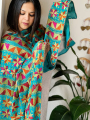 Firozi Handmade Desginer Phulkari Dupatta in Pure Chinon