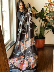 Handpainted & Batik Hand Dyed Dupatta in Handwoven Mul Silk