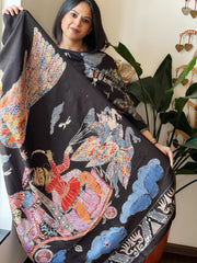 Handpainted & Batik Hand Dyed Dupatta in Handwoven Mul Silk