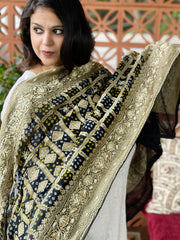 Black Handwoven NeemZari Bareek Bandhani with Dabka Handwork in Pure Georgette
