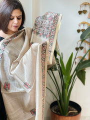 Handpainted Madhubani Dupatta in Pure Chanderi Silk