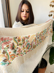 Off-White Woven Pashmina Zari Shawl with Kaani Pallu