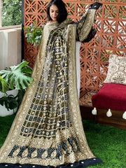 Black Handwoven NeemZari Bareek Bandhani with Dabka Handwork in Pure Georgette