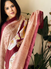 Handpainted & Batik Hand Dyed Dupatta in Handwoven Mul Silk