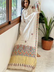Handpainted Madhubani Dupatta in Pure Chanderi Silk