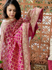 Hot Pink Handwoven NeemZari Bareek Bandhani with Dabka Handwork in Pure Georgette